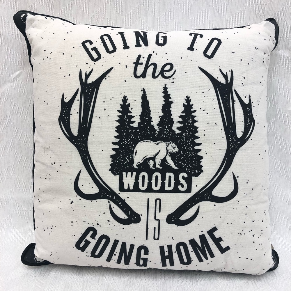 Pillow Cushion “Going To The Woods Is Going Home” 40 cm Square Cottage White New